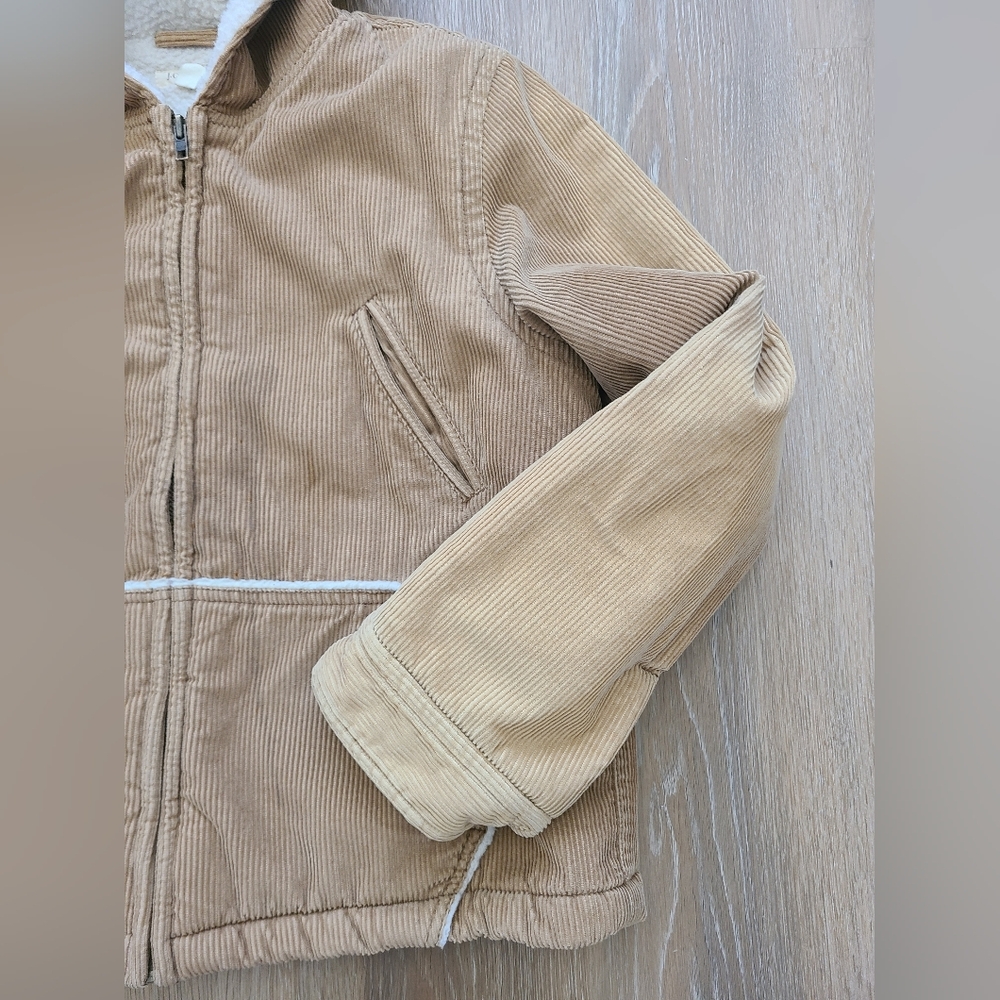 VINTAGE J. Crew Corduroy Jacket Sherpa Fleece Lined With Hood 90s Women Large - Picture 2 of 9